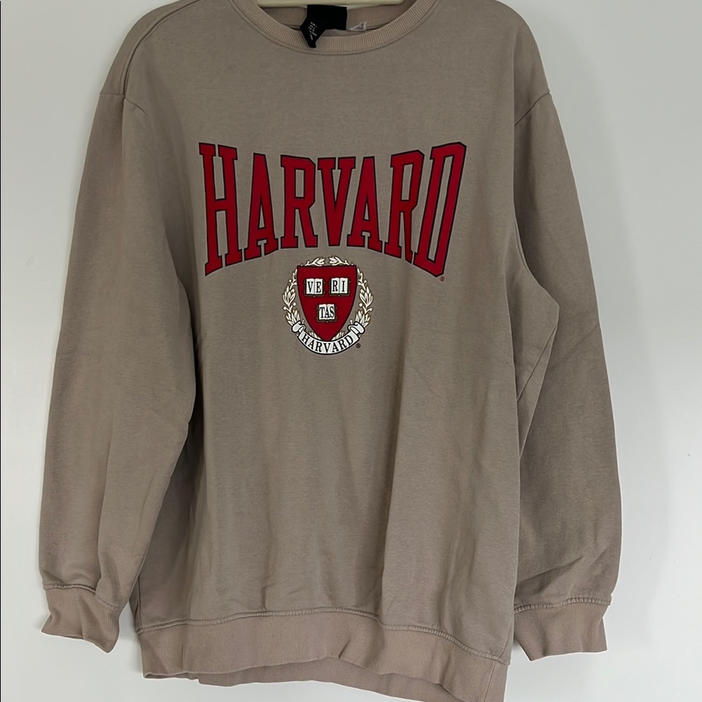 H&M Tan Crewneck Sweater with Classic Collegiate Style